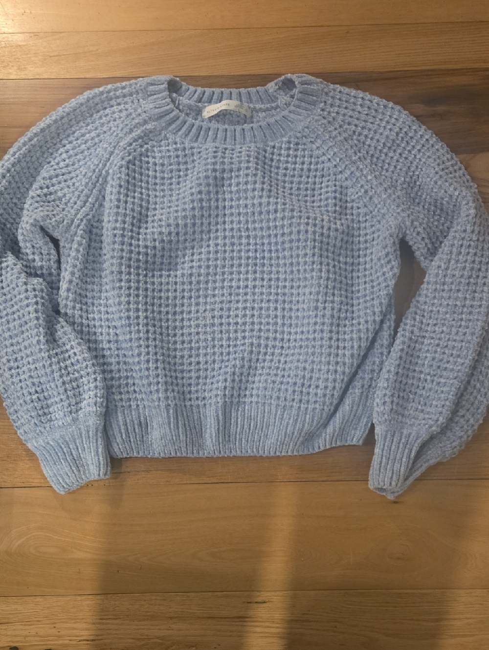 Altar'd State Pale Blue Waffle Crewneck Sweater